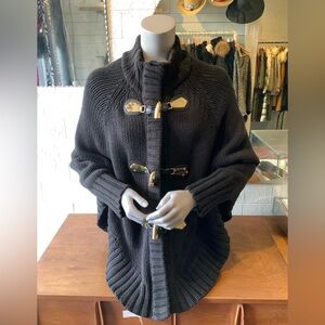 Michael Kors Black Knit Sweater Cape with Sleeves
